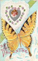 1910 Butterfly Under Lace Heart Embossed Valentine Postcard - £13.59 GBP