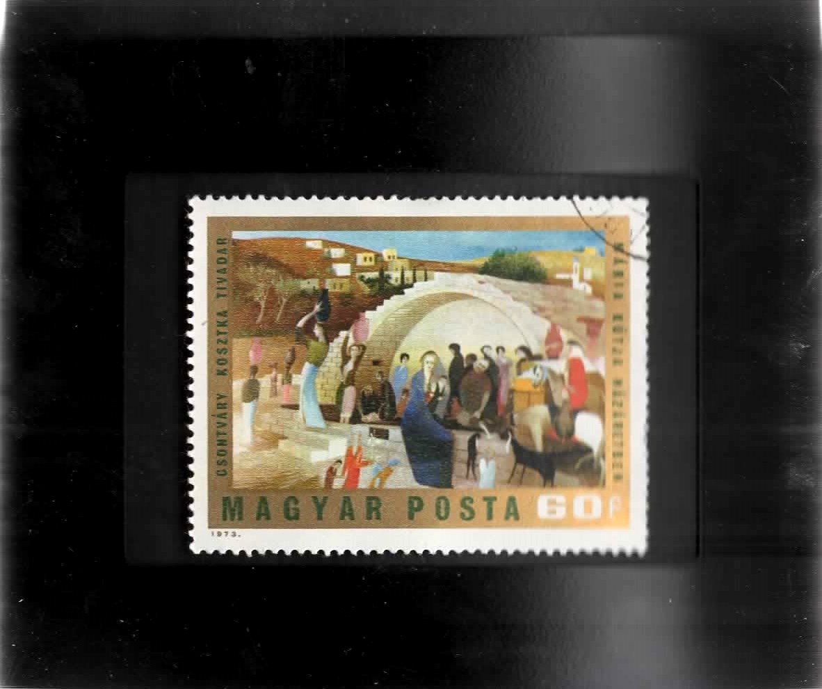 Framed Stamp Art -Used Hungary Stamp -Nativity Scene - $8.99