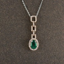 14k Rose  Gold Over 2.40Ct Oval Cut Simulated Green Emerald Halo Pendant - £49.73 GBP