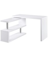 360° Rotating L-Shaped Corner Desk w/ Shelves - White - $453.84 CAD