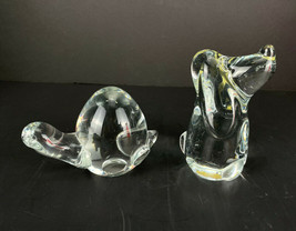 Lot Of 2 Clear Art Glass Hound Dog &amp; Turtle Paperweight Figurines Vintage - £17.39 GBP