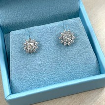 1.05 TCW Natural Round Brilliant Cut Diamond Flower Stud Earrings 14k Gold - £1,550.10 GBP