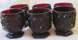 (6) SIX Avon 1876 Cape Cod Collection Ruby Red Footed Glass Tumblers - $38.85