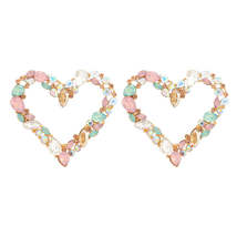 Pink Crystal &amp; Cubic Zirconia Open Heart Statement Stud Earrings - £11.93 GBP