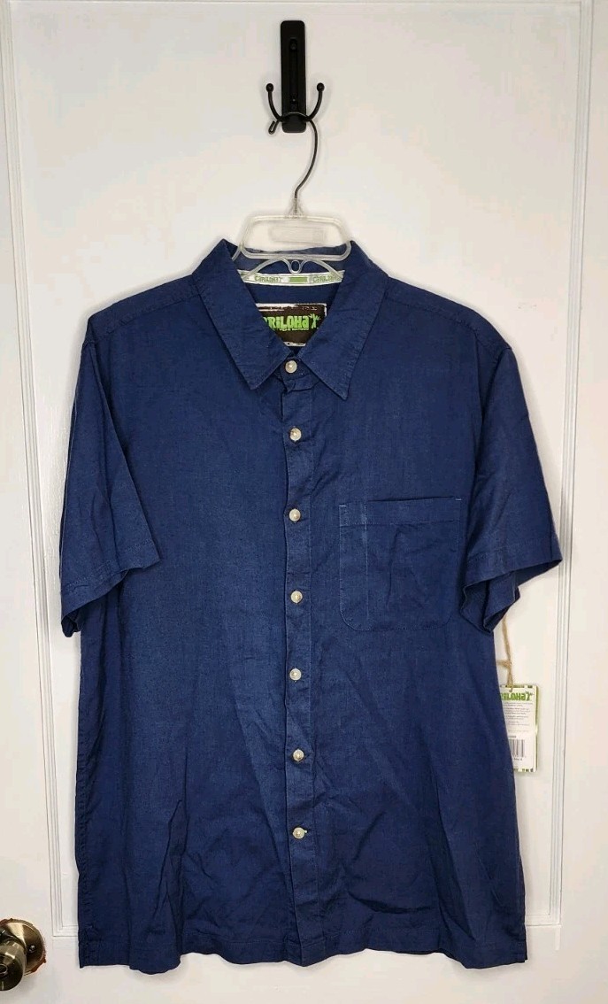 Cariloha Men&#39;s Size Medium Blue Cotton/Bamboo Short Sleeve Button Front ... - $32.73