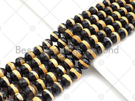 Dzi Agate Faceted Round Beads with Orange Line, 6mm/8mm/10mm, Orange Black - £5.15 GBP+