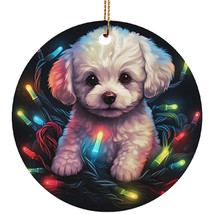 Cute Bichon Frise Puppy Dog In Christmas Light Ornament Ceramic Gift Tree Decor - £11.83 GBP