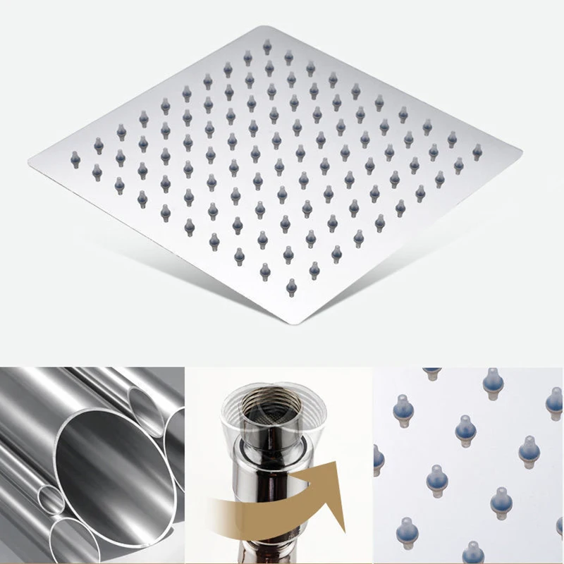  304 stainless steel chrome square shower head 10 12 16 inch rainfall head wall mounted thumb200