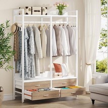 Freestanding White Oak Garment Rack Clothes Hanging Rod with 4 Storage D... - $6,173.88 MXN