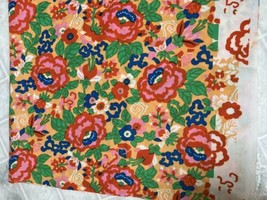 Vtg 70&#39;s Dbl Knit Polyester Orange Green Pink Floral Print 1 1/4 yard 38&quot; wide - £27.64 GBP