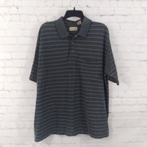 St Johns Bay Polo Shirt Mens XL Gray Striped Short Sleeve Casual  - $15.99