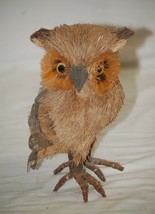 Old Vintage Folk Art Natural Coconut Fiber Standing Owl Figurine 7-1/2&quot; ... - £11.86 GBP