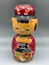 Vtg Hand Painted Japanese Kokeshi Doll 5.5&quot; Bobblehead Wooden - $438.86 MXN