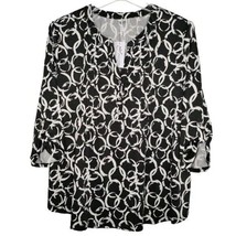 NWT NY Collection Plus Size Black Multi Color Pintuck 3/4 Sleeve Blouse Top - £27.96 GBP