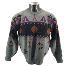 Vintage St Johns Bay Mens Sweater  Wool Blend Knit Fair Isle Aztec Sz L - £28.07 GBP
