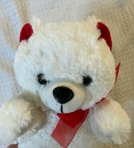 woody Toys  Plush White Teddy Bear with Red Bow Red Ears Valentine Day g... - £10.48 GBP
