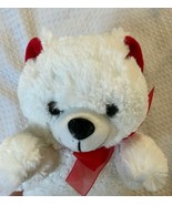 woody Toys  Plush White Teddy Bear with Red Bow Red Ears Valentine Day g... - £10.48 GBP