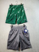 Pair Of Champion Shorts Youth Small Gray Green Polyester Pockets Elastic Waist - £14.77 GBP