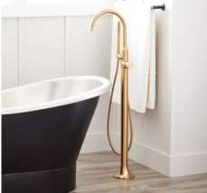 New Brushed Gold Lentz Freestanding Tub Faucet Shower with Knob Handle b... - $899.95