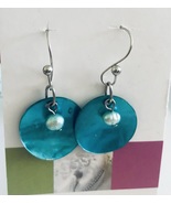 Turquoise mother of pearl with blue pearl earrings, boutique jewelry, free shipp - $21.99