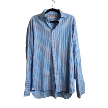 Thomas Pink Mens Long Sleeved Blue White Red Stripe French Cuff Shirt Sz... - $16.88