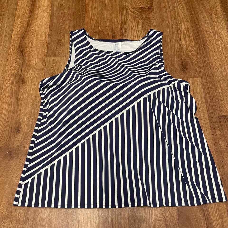 Primary image for Lands End Womens Navy Blue White Striped Tankini Swim Top 22W Long Molded Cups