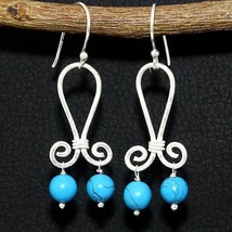 Solid 925 Silver Natural Turquoise Gemstone Handmade 2&quot; Earring Women&#39;s Jewelry - £4.27 GBP