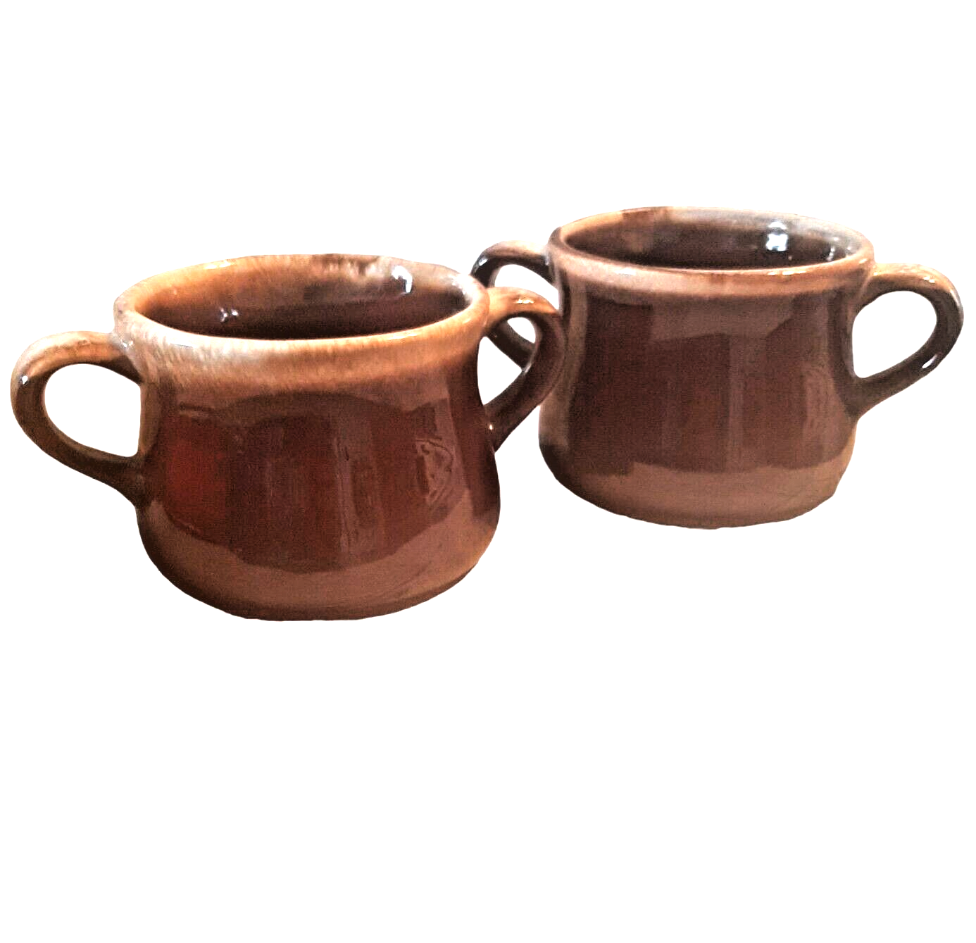 Primary image for 2 Vintage McCoy Pottery Brown Drip Glaze 2 Handle Chili Soup Bowls Cups Mugs USA