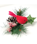 Winter Christmas Red Dove Figurine Foam Pine Cone Handmade Mid Century I... - $18.95