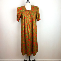 Vintage 80s Womens Dress Muu Muu Medium Danar Hadi Batik Red Floral Midi Lounge - £33.47 GBP