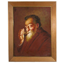 Untitled (Old Man Smoking Pipe) by Hector Moncayo Signed Framed Oil on Canvas - £551.82 GBP