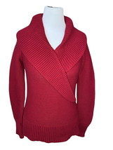 Talbots chunky wrap collar long sleeve solid burgundy cable knit sweater Small - £25.64 GBP