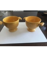 VINTAGE 40&#39;s Pair Of HLC Fiesta Ware Yellow Sugar Bowls No Lid 1 Repaire... - £31.36 GBP