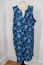 Lands End 2X 20W-22W Blue Floral Cotton Jersey Swim Cover Up Tank Dress ... - £20.38 GBP