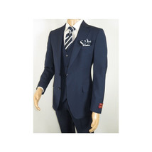 Men Suit BERLUSCONI Turkey 100% Italian Wool Super 180's 3pc Vested #Ber20 Navy image 3