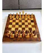 Vtg Wooden Chess Set w fold up Folding Wood Board Storage case Container... - £38.18 GBP