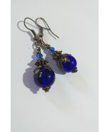 Victorian blue bronze earrings cobalt blue earrings Boho earrings Bronze... - $47.88 CAD