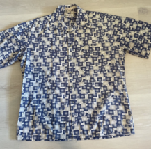 Campia Moda Men&#39;s Large Geometric Shirt Button Up Floral Collared Tan Blue - £9.41 GBP
