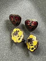 Lot of Dainty Pink Enamel Orchid Flower Cloisonne Heart Shaped Goldtone &amp; Yellow - £10.40 GBP