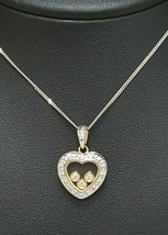 9ct Gold Bi-Colour Floating Diamond Heart Pendant &amp; Chain Necklace 0.17 carats - $609.84