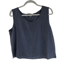 Eileen Fisher Womens Tank Top Shell Linen Silk Blend Sleeveless Navy Blue L - £23.04 GBP