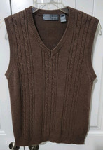 Oscar De La Renta Sweater Vest Mens L Brown Sleeveless Cotton V-Neck Cab... - $28.75