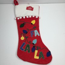 Holiday Time 18&quot; Red Christmas Stocking Fa La La Light Chain Pom Poms White - £19.97 GBP
