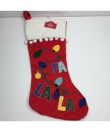 Holiday Time 18&quot; Red Christmas Stocking Fa La La Light Chain Pom Poms White - £19.91 GBP