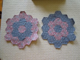 2 Handmade GRANDMOTHER&#39;S FLOWER GARDEN  PATCHWORK Cotton QUILT SQUARES -... - $4.95