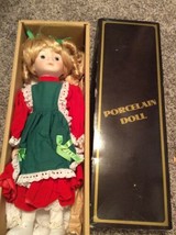16&quot; Porcelain Doll Red and Green Dress Uniform Apron Vintage Collectable - £5.19 GBP