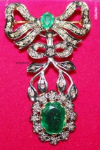 Antique Victorian Rose cut Diamond And Emerald Silver Brooch, Handmade Brooch - £469.17 GBP