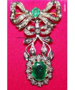 Antique Victorian Rose cut Diamond And Emerald Silver Brooch, Handmade B... - $819.25 CAD