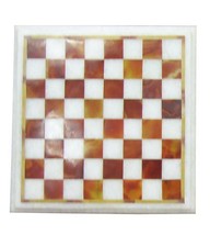 15&quot; Marble Ebony Chess Board Red Inlay stone pieces Play &amp; Gifts Hallowe... - £274.67 GBP