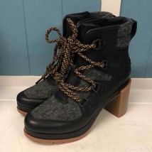 Sorel Blake Two Tone Black/Grey Leather &amp; Wool Waterproof Lace Up Booties Sz 7.5 - £94.17 GBP